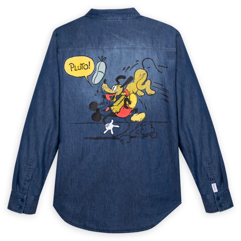 Mickey Mouse And Pluto Woven Chambray Shirt For Adults 4 Mickey Mouse And Pluto Woven Chambray Shirt For Adults - Image 2