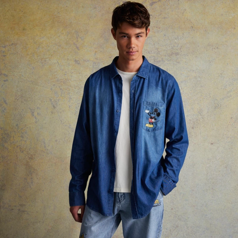 Mickey Mouse And Pluto Woven Chambray Shirt For Adults 5 Mickey Mouse And Pluto Woven Chambray Shirt For Adults - Image 3
